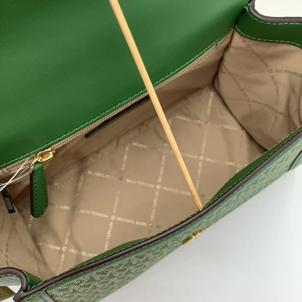 MICHAEL KORS Whitney Medium Flap Top Handle Satchel Fern Green signature color